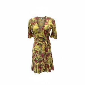 3/20🥳 ZARA Yellow Floral Wrap Dress | Belted Midi | Size S